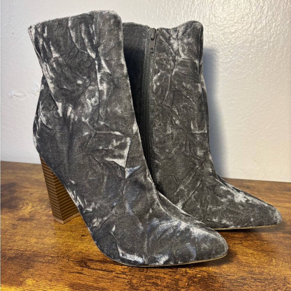 Gray Velvet Like Pointed Bootie with Heel NWOT